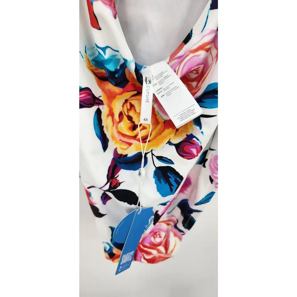 New Cupshe Bold Floral Stripe Halter Tummy Control One Piece Swimsuit 4X 4XL‎